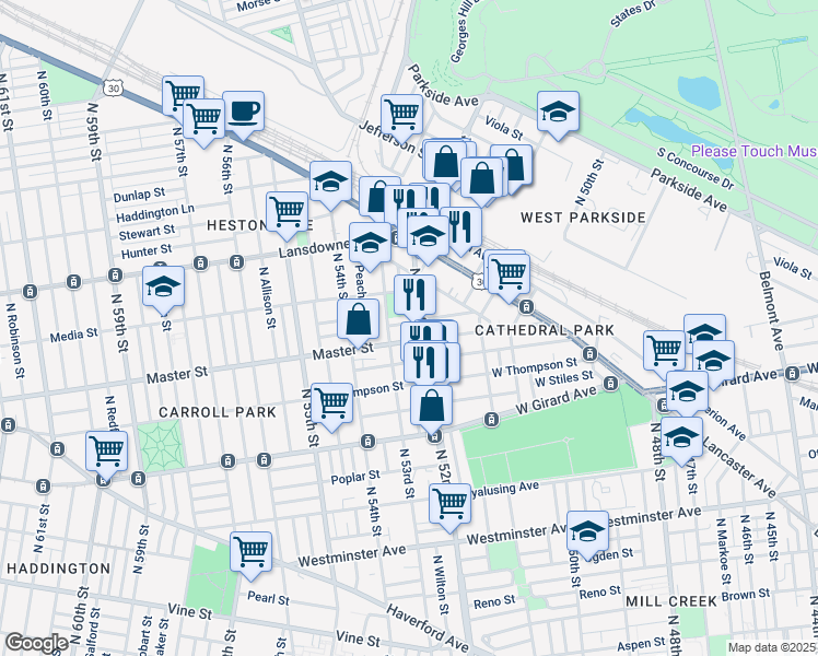 map of restaurants, bars, coffee shops, grocery stores, and more near in Philadelphia