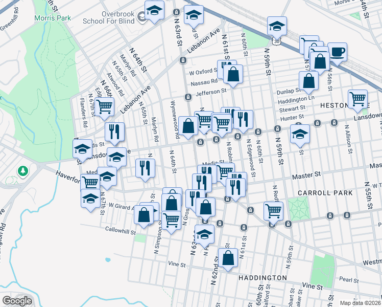 map of restaurants, bars, coffee shops, grocery stores, and more near in Philadelphia