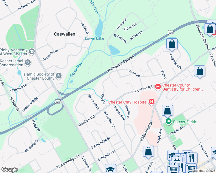 map of restaurants, bars, coffee shops, grocery stores, and more near 912 Owen Road in West Chester