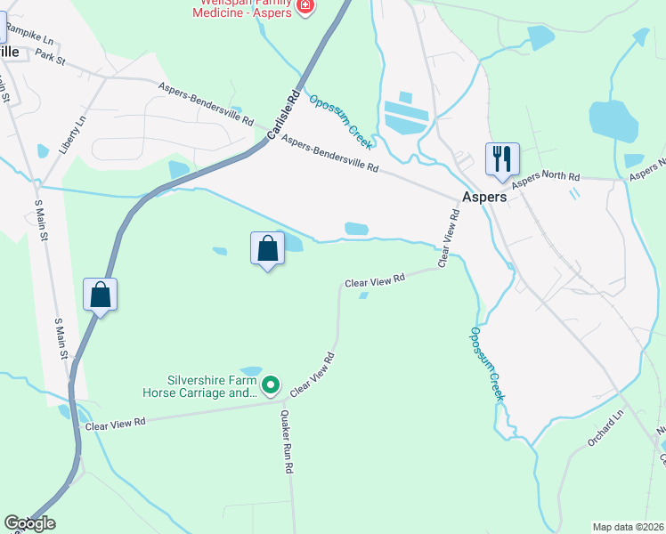 map of restaurants, bars, coffee shops, grocery stores, and more near 1 Clear View Road in Aspers