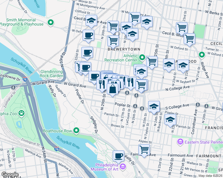 map of restaurants, bars, coffee shops, grocery stores, and more near in Philadelphia