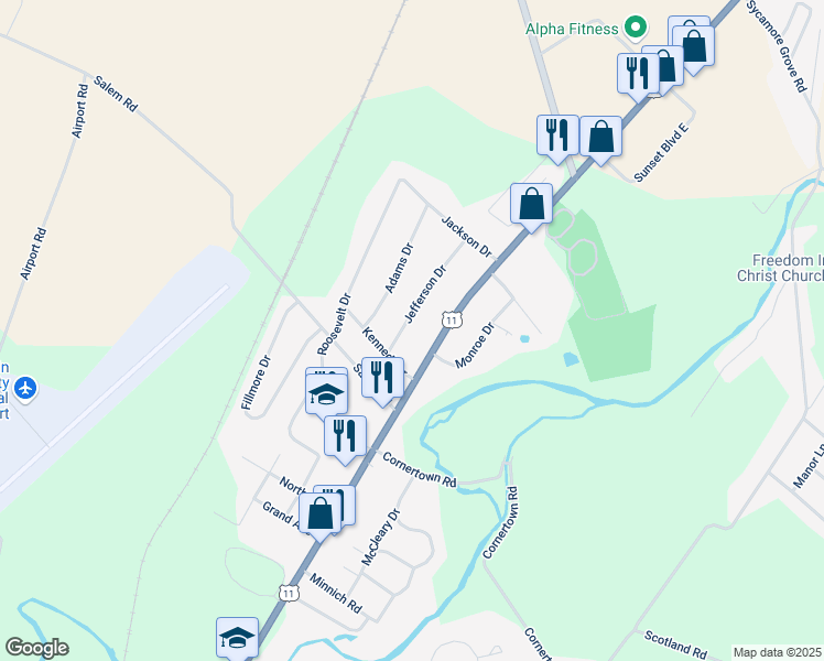 map of restaurants, bars, coffee shops, grocery stores, and more near 2938 Jefferson Drive in Chambersburg