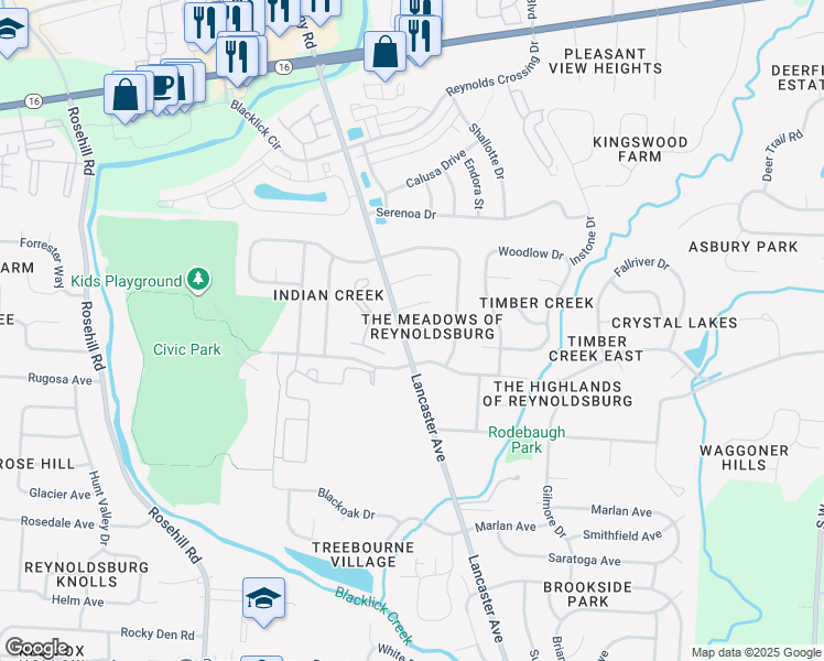 map of restaurants, bars, coffee shops, grocery stores, and more near 7159 Lauretta Court in Reynoldsburg