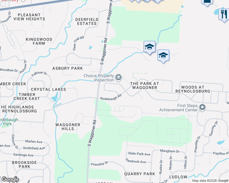 map of restaurants, bars, coffee shops, grocery stores, and more near 7760 Cheriton Circle in Reynoldsburg