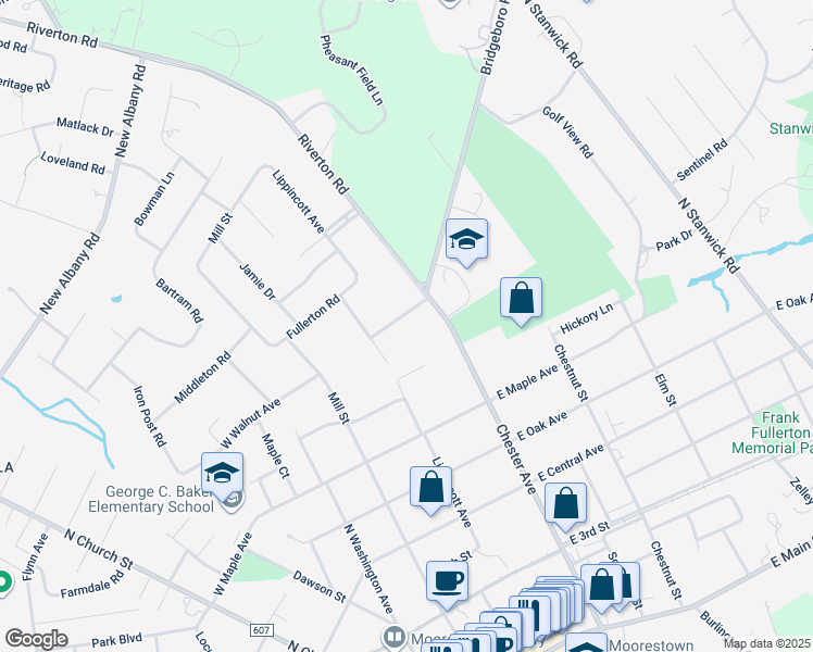 map of restaurants, bars, coffee shops, grocery stores, and more near 98 East Walnut Avenue in Moorestown