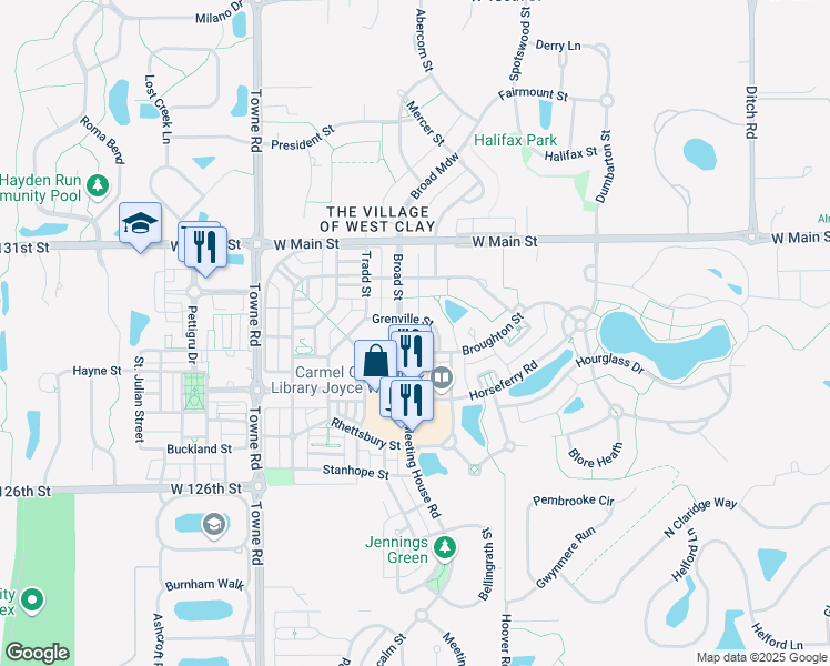 map of restaurants, bars, coffee shops, grocery stores, and more near 12917 Currier Street in Carmel