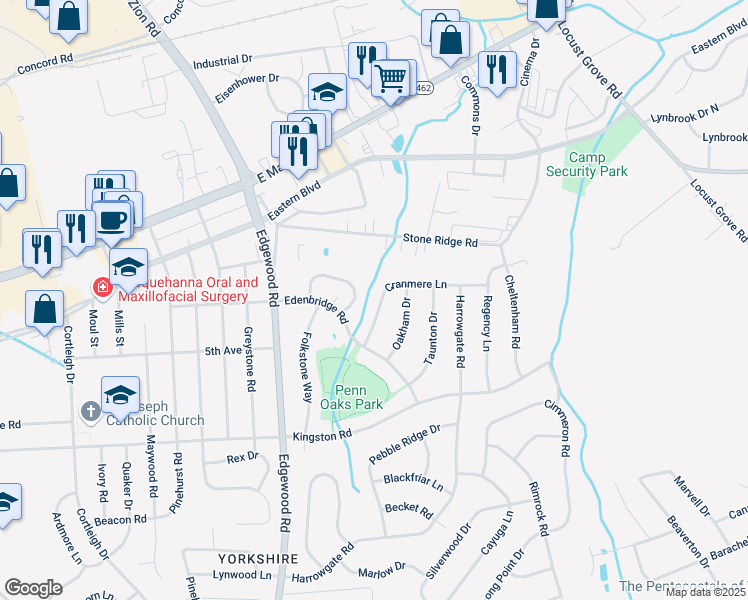 map of restaurants, bars, coffee shops, grocery stores, and more near 3370 Cranmere Lane in York