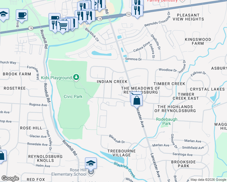 map of restaurants, bars, coffee shops, grocery stores, and more near 378 Trailblazer Lane in Reynoldsburg