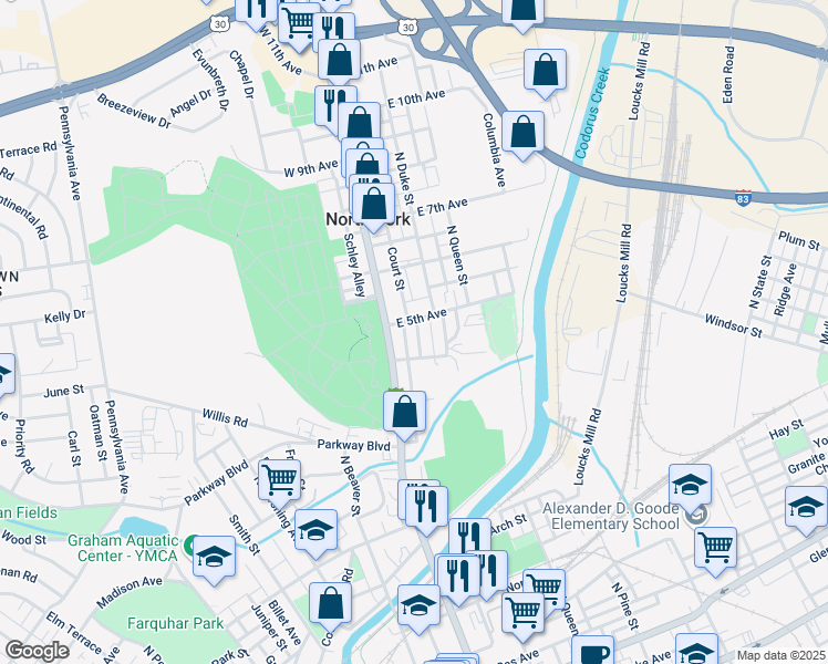 map of restaurants, bars, coffee shops, grocery stores, and more near 824 Latimer Street in York