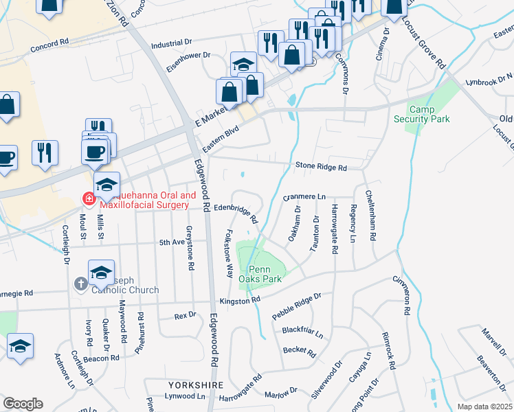 map of restaurants, bars, coffee shops, grocery stores, and more near 3376 Appleford Way in York
