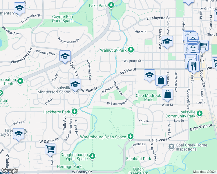 map of restaurants, bars, coffee shops, grocery stores, and more near 299 West Elm Street in Louisville