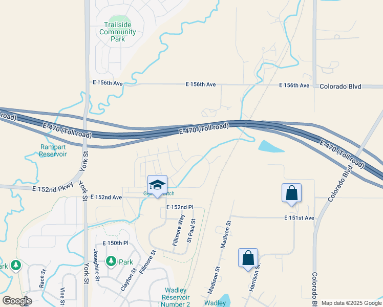 map of restaurants, bars, coffee shops, grocery stores, and more near in Thornton