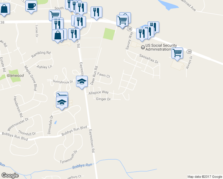 map of restaurants, bars, coffee shops, grocery stores, and more near 7 Curry Court in Lumberton