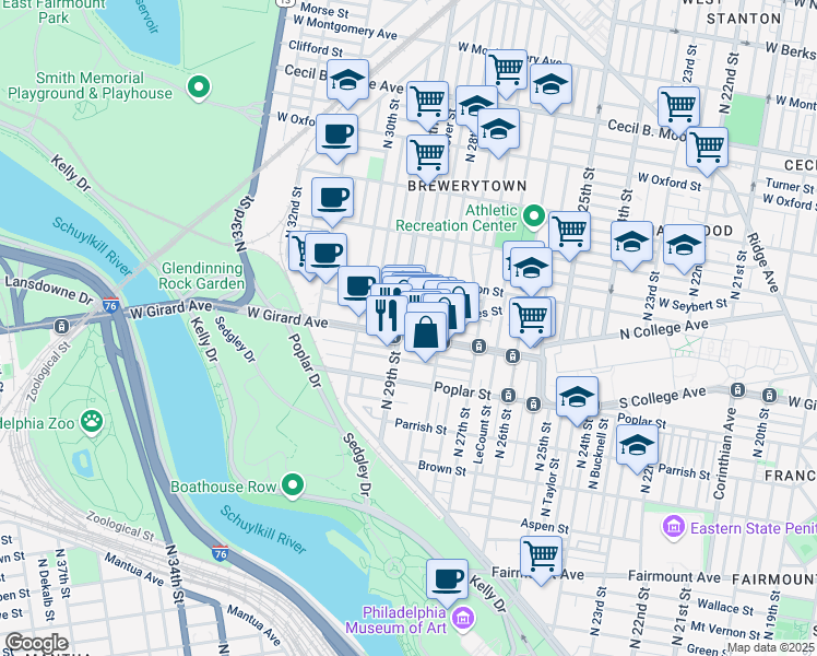 map of restaurants, bars, coffee shops, grocery stores, and more near in Philadelphia