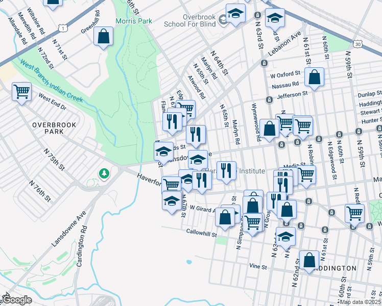 map of restaurants, bars, coffee shops, grocery stores, and more near in Philadelphia