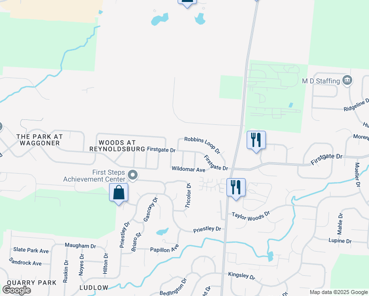 map of restaurants, bars, coffee shops, grocery stores, and more near 8532 Firstgate Drive in Reynoldsburg