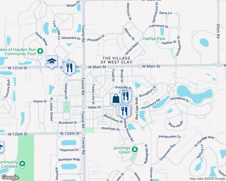 map of restaurants, bars, coffee shops, grocery stores, and more near 12920 Tradd Street in Carmel