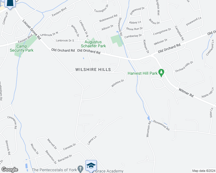 map of restaurants, bars, coffee shops, grocery stores, and more near 4138 Wilshire Drive in York