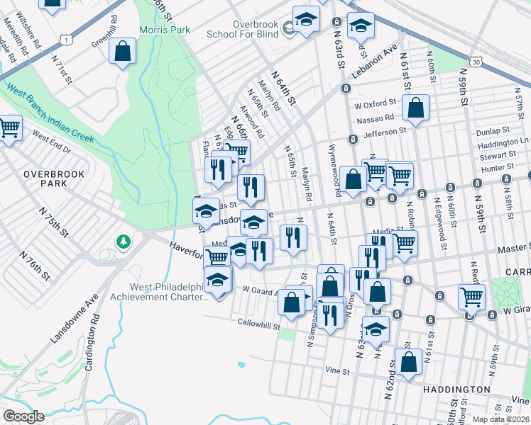 map of restaurants, bars, coffee shops, grocery stores, and more near in Philadelphia
