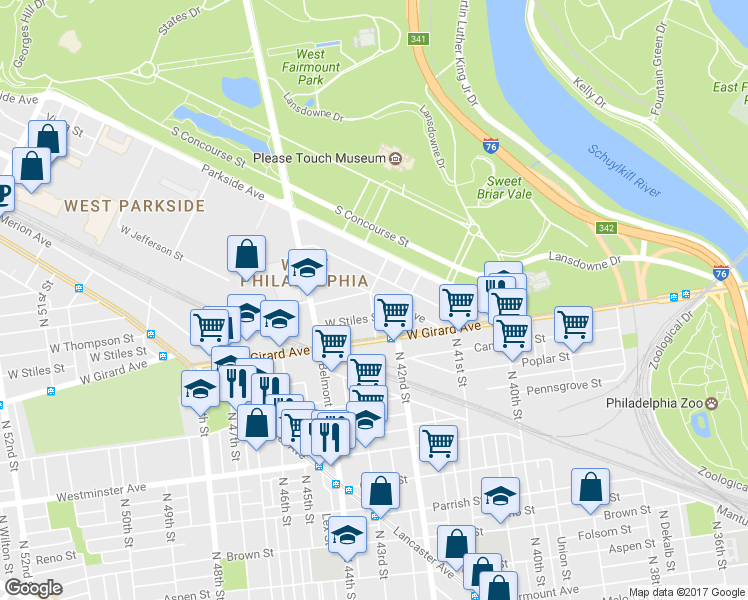 map of restaurants, bars, coffee shops, grocery stores, and more near 4178 Leidy Avenue in Philadelphia