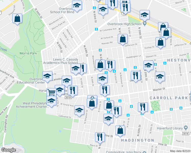 map of restaurants, bars, coffee shops, grocery stores, and more near 750 Wynnewood Road in Philadelphia