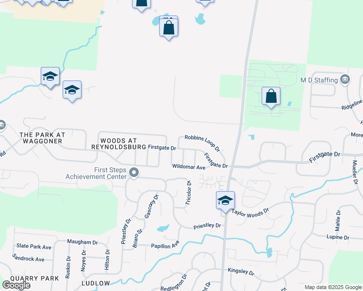 map of restaurants, bars, coffee shops, grocery stores, and more near 8532 Firstgate Drive in Reynoldsburg