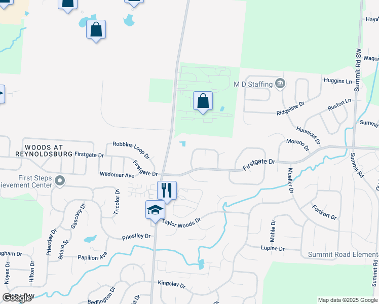 map of restaurants, bars, coffee shops, grocery stores, and more near 8766 Ormiston Circle in Reynoldsburg