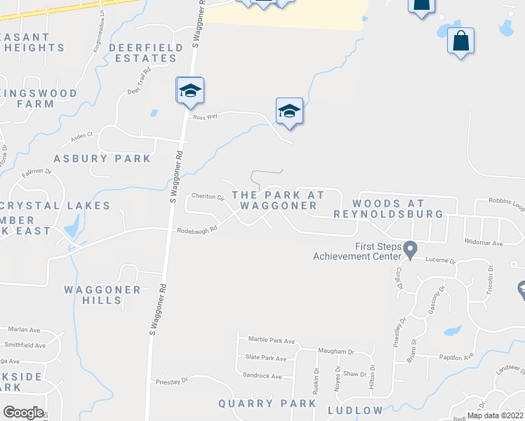 map of restaurants, bars, coffee shops, grocery stores, and more near 8056 Bellow Park Drive in Reynoldsburg