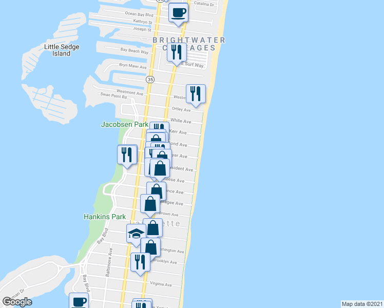 map of restaurants, bars, coffee shops, grocery stores, and more near 1 Guyer Avenue in Lavallette