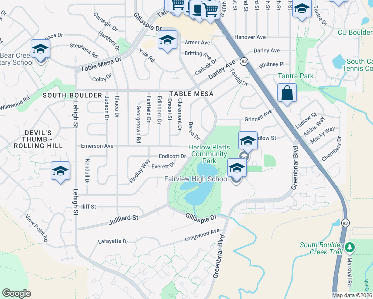map of restaurants, bars, coffee shops, grocery stores, and more near 3710 Emerson Avenue in Boulder