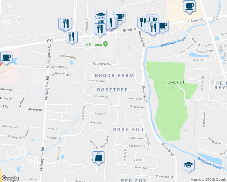 map of restaurants, bars, coffee shops, grocery stores, and more near 6511 Firethorn Avenue in Reynoldsburg