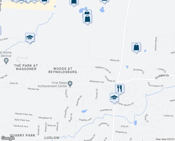 map of restaurants, bars, coffee shops, grocery stores, and more near 8510 Reynoldswood Drive in Reynoldsburg