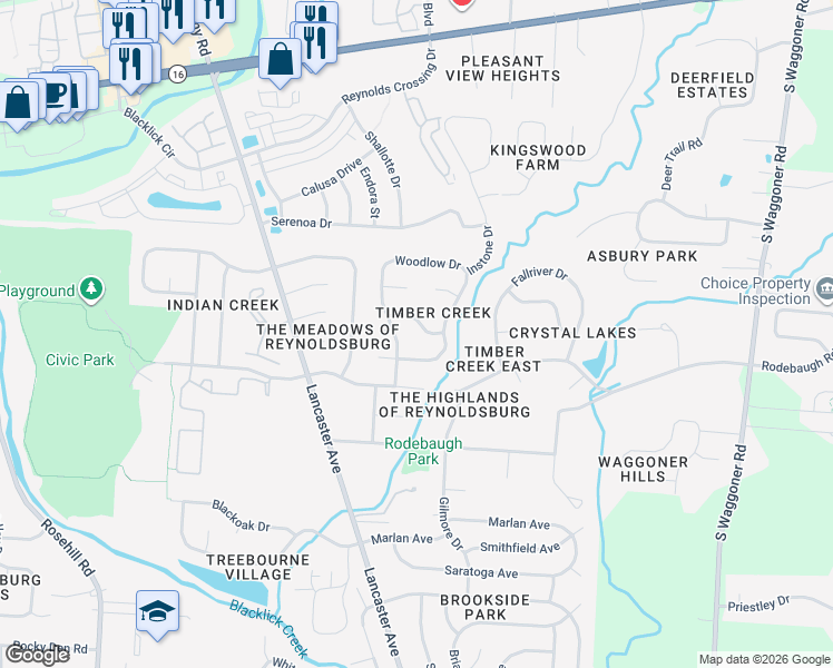 map of restaurants, bars, coffee shops, grocery stores, and more near 7323 Foxfield Drive in Reynoldsburg