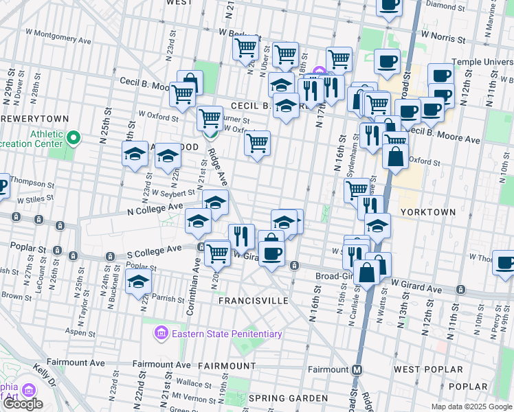 map of restaurants, bars, coffee shops, grocery stores, and more near in Philadelphia