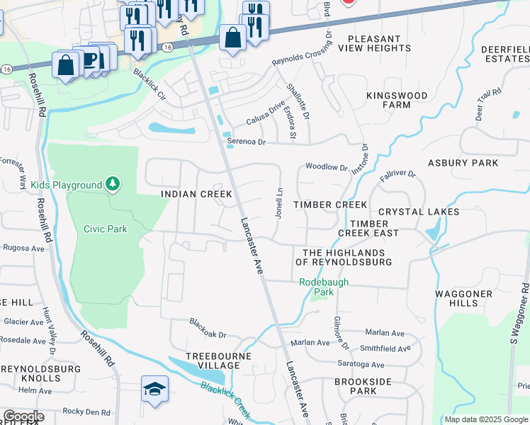 map of restaurants, bars, coffee shops, grocery stores, and more near 411 Jonell Lane in Reynoldsburg