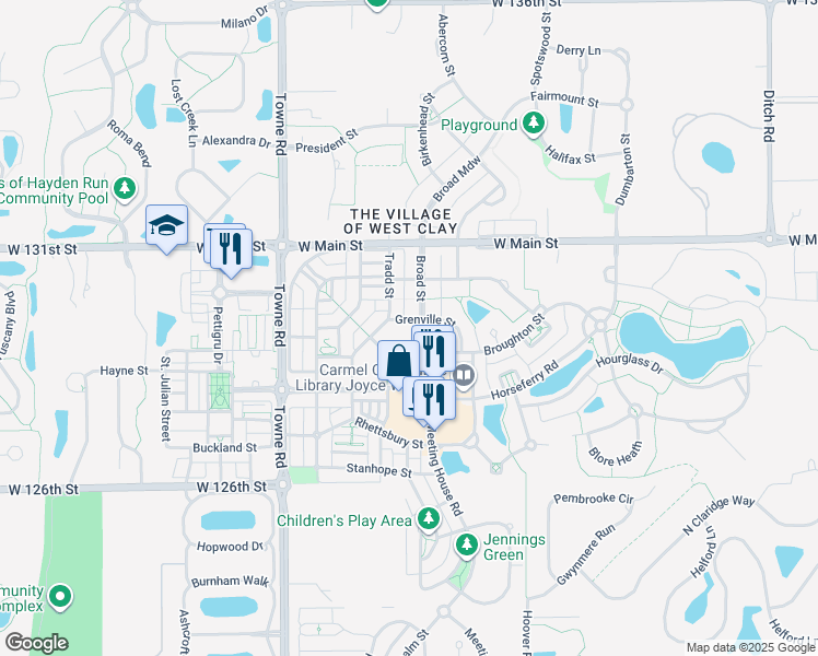map of restaurants, bars, coffee shops, grocery stores, and more near 2101 Grenville Street in Carmel
