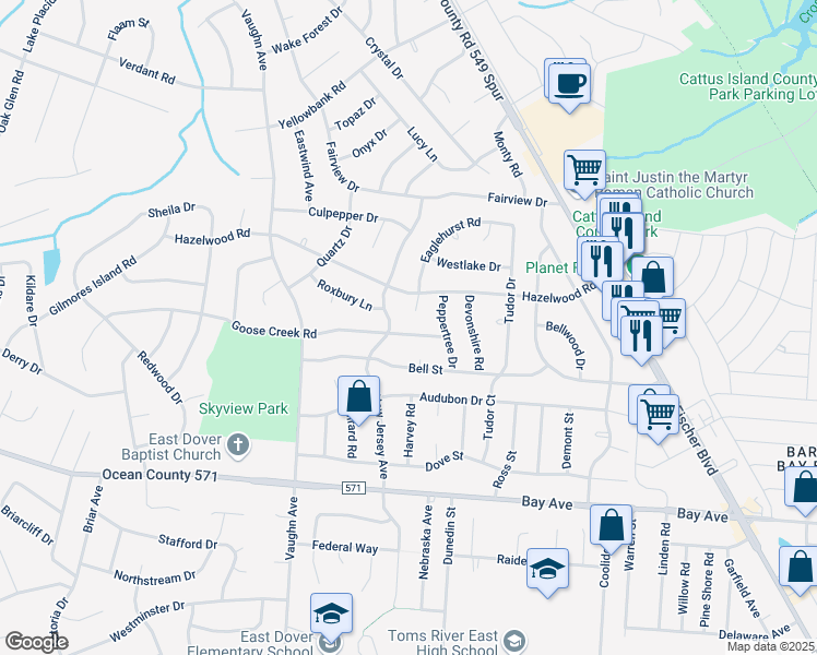 map of restaurants, bars, coffee shops, grocery stores, and more near 873 Eaglehurst Court in Toms River