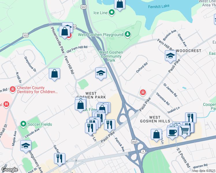 map of restaurants, bars, coffee shops, grocery stores, and more near 932 Lincoln Avenue in West Chester