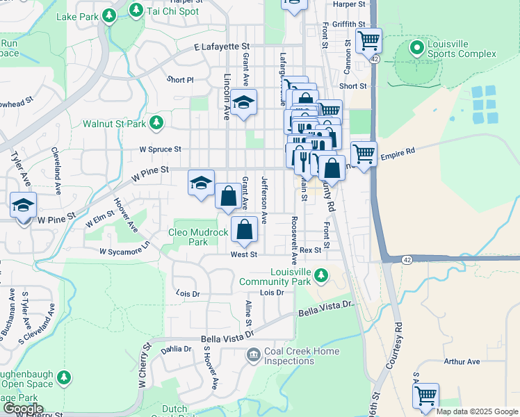 map of restaurants, bars, coffee shops, grocery stores, and more near 501 Jefferson Avenue in Louisville