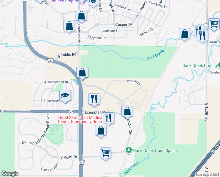 map of restaurants, bars, coffee shops, grocery stores, and more near 585 Viridian Drive in Lafayette