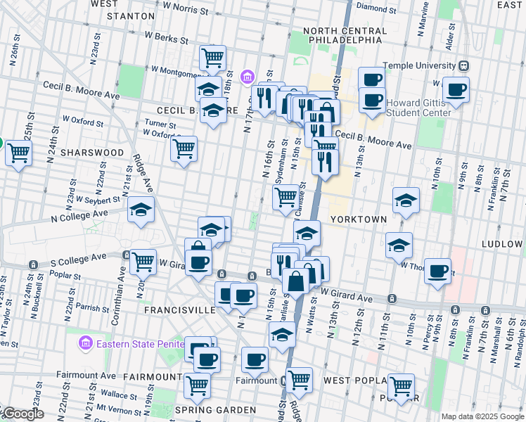 map of restaurants, bars, coffee shops, grocery stores, and more near 4 Master Street in Philadelphia