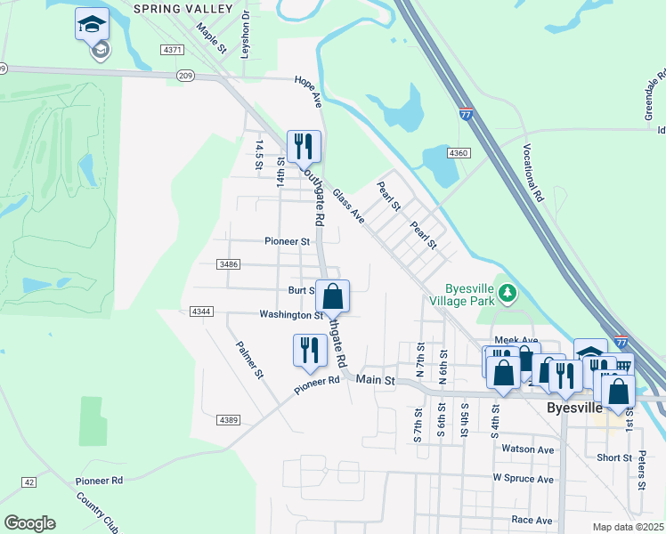 map of restaurants, bars, coffee shops, grocery stores, and more near Township Highway 4350 in Byesville