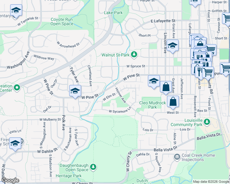 map of restaurants, bars, coffee shops, grocery stores, and more near 223 West Elm Street in Louisville