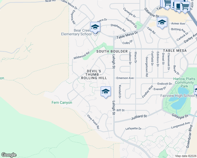 map of restaurants, bars, coffee shops, grocery stores, and more near 79 Benthaven Place in Boulder