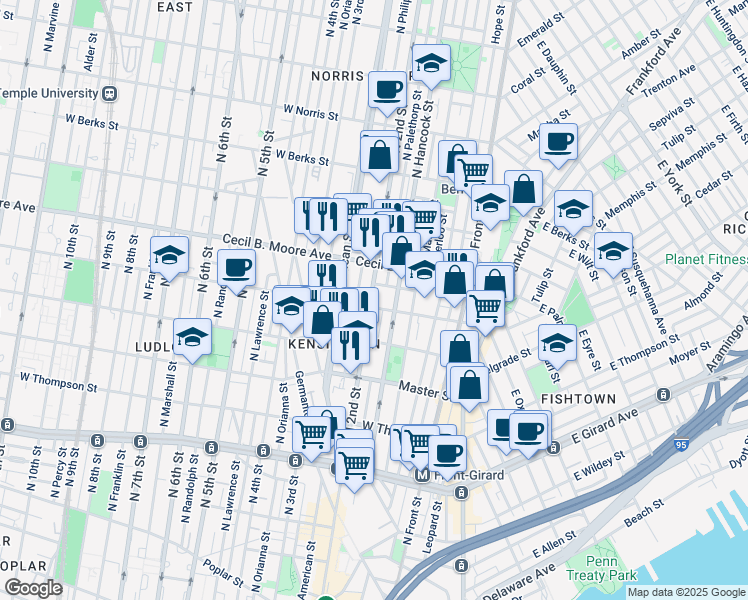 map of restaurants, bars, coffee shops, grocery stores, and more near 1609 North 2nd Street in Philadelphia