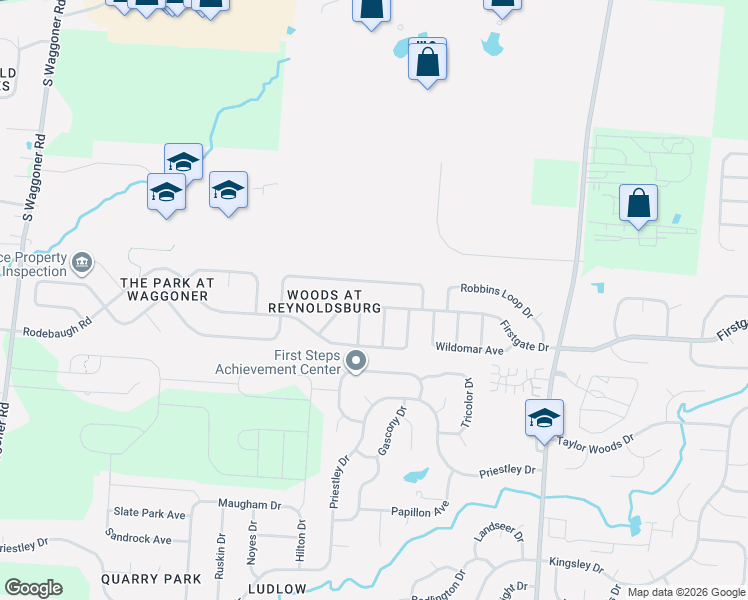 map of restaurants, bars, coffee shops, grocery stores, and more near 8402 Firstgate Drive in Reynoldsburg
