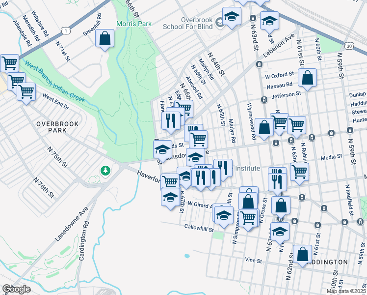 map of restaurants, bars, coffee shops, grocery stores, and more near in Philadelphia