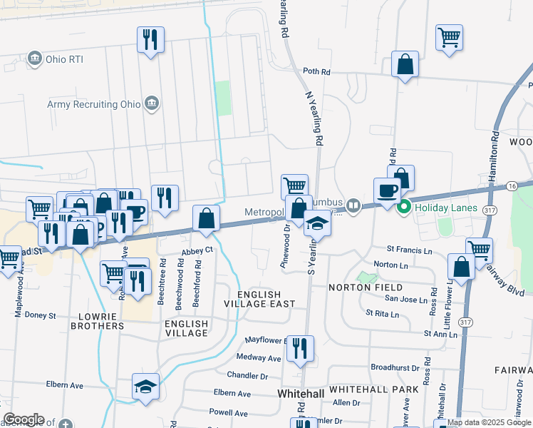 map of restaurants, bars, coffee shops, grocery stores, and more near 4284 East Broad Street in Whitehall