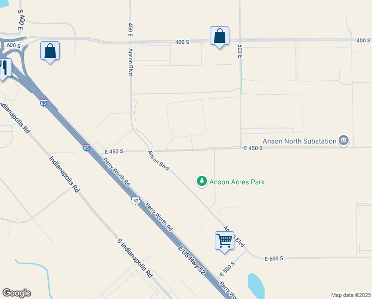 map of restaurants, bars, coffee shops, grocery stores, and more near 4750 East 450 South in Whitestown