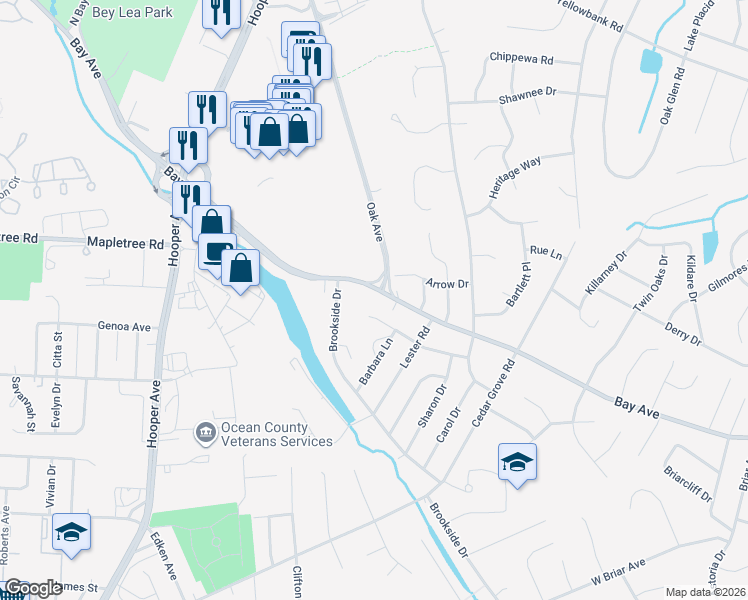 map of restaurants, bars, coffee shops, grocery stores, and more near 699 Bay Avenue in Toms River